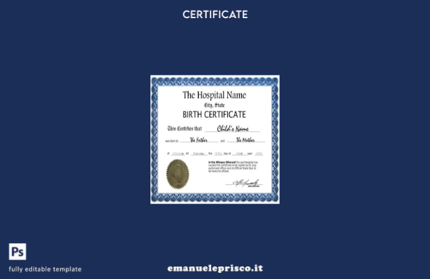 stile verificato Modello di certificato di nascita fornito dall'ospedale